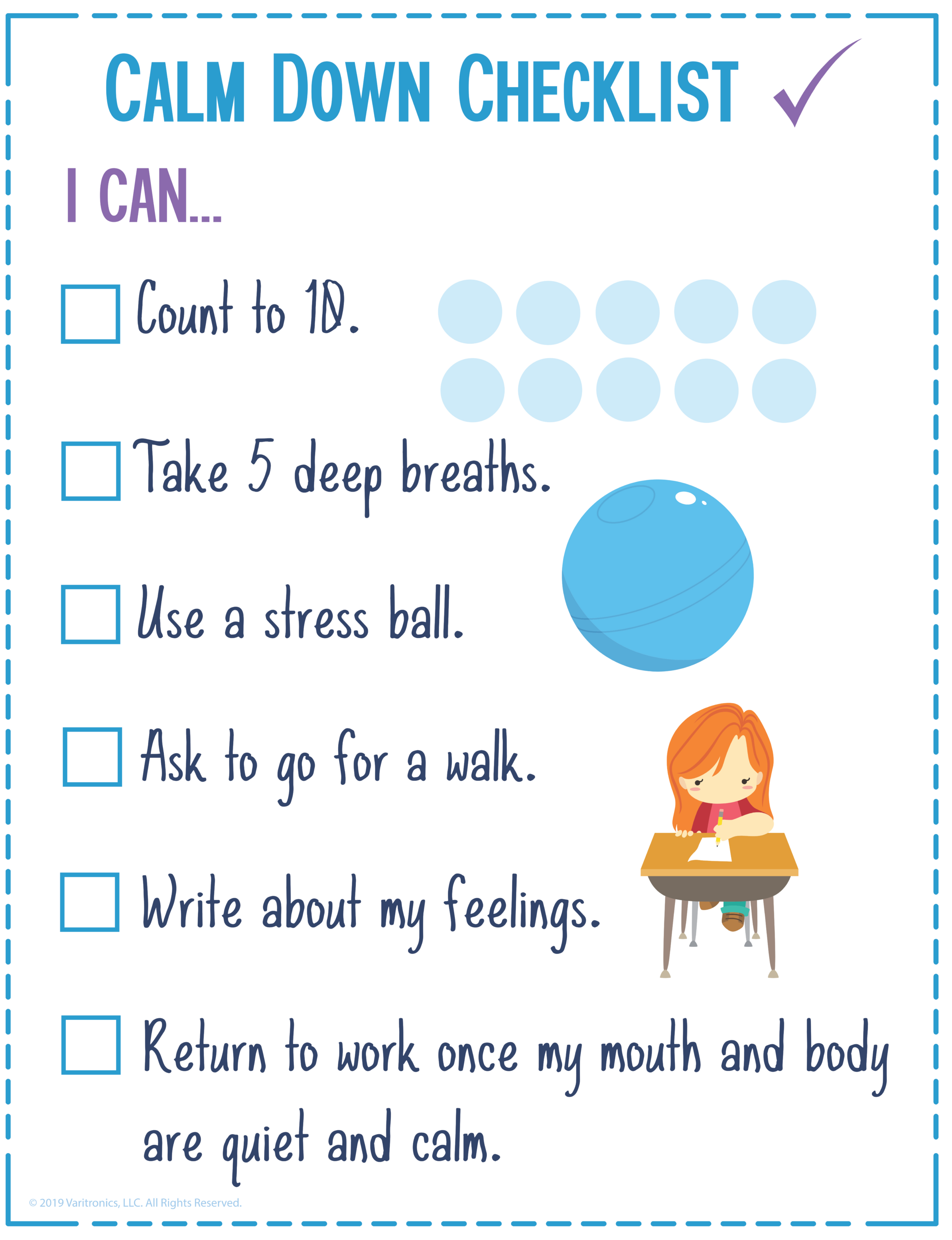 VariQuest perfecta calm down checklist poster